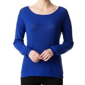 A.N.A A New Approach Sweater Knit Open Knit Long Sleeves Pullover Blue Womans PM